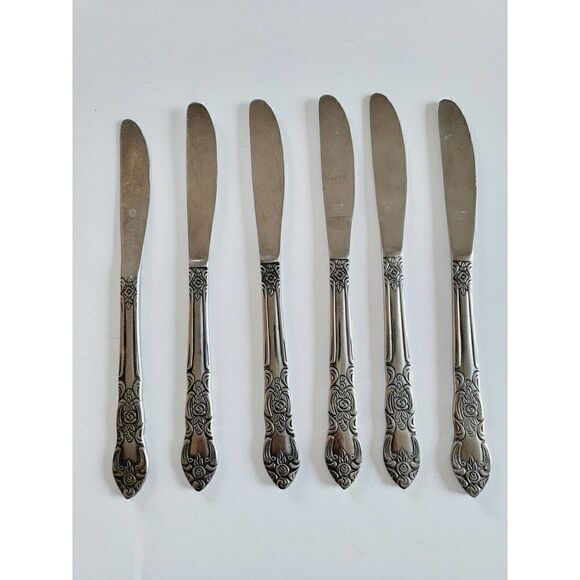 Vintage Ornate Rose Stainless Flatware Knives Lustreware korea - Picture 1 of 8